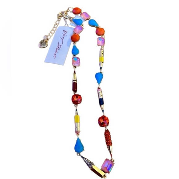 BETSEY JOHNSON Back To School Pencil & Mixed Stone Charm Necklace Viral NEW NWT - Picture 2 of 7